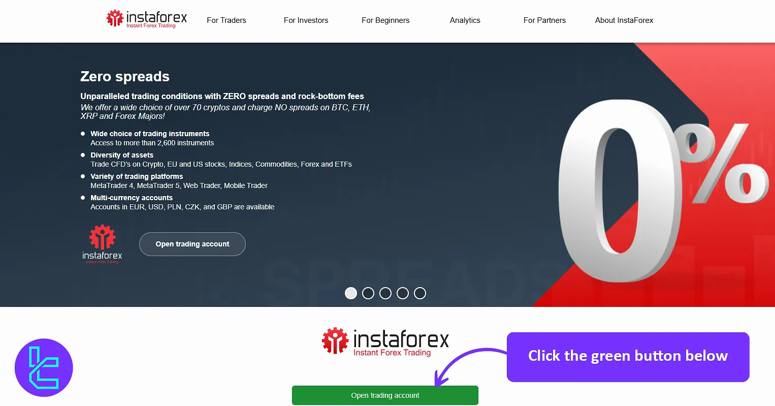 InstaForex EU registration button