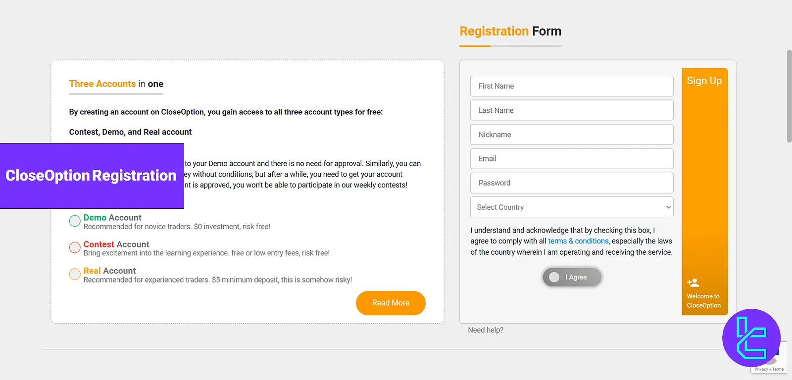 CloseOption Registration