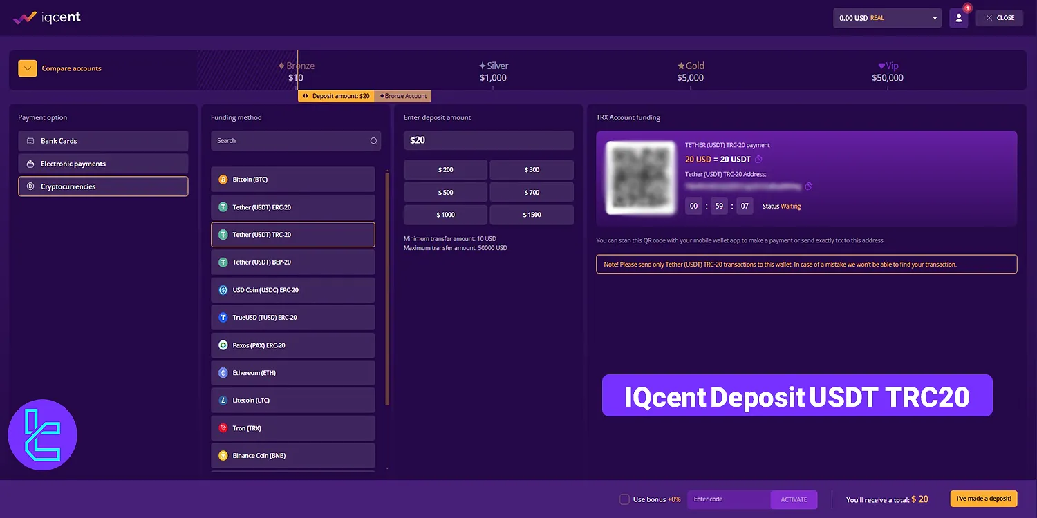 IQcent deposit USDT TRC20