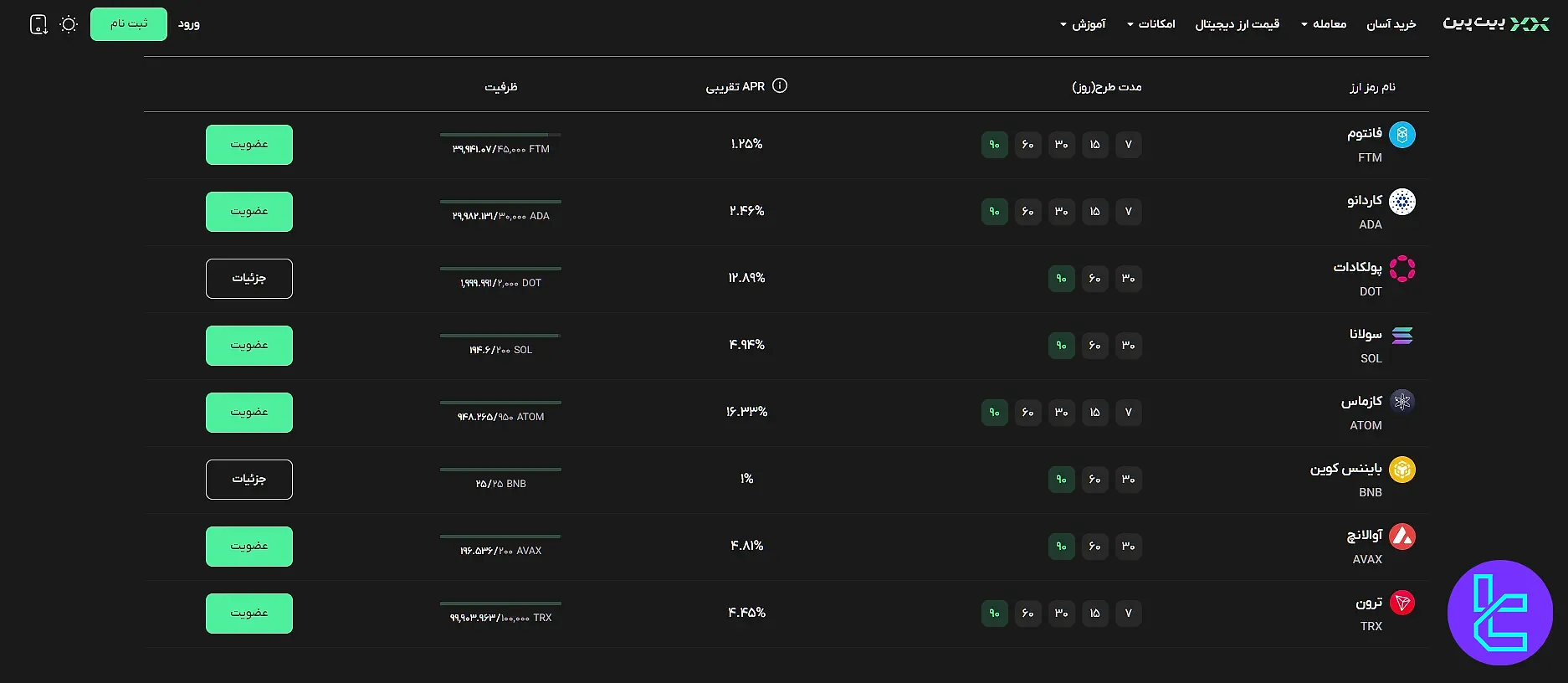 استیکینگ صرافی بیت پین