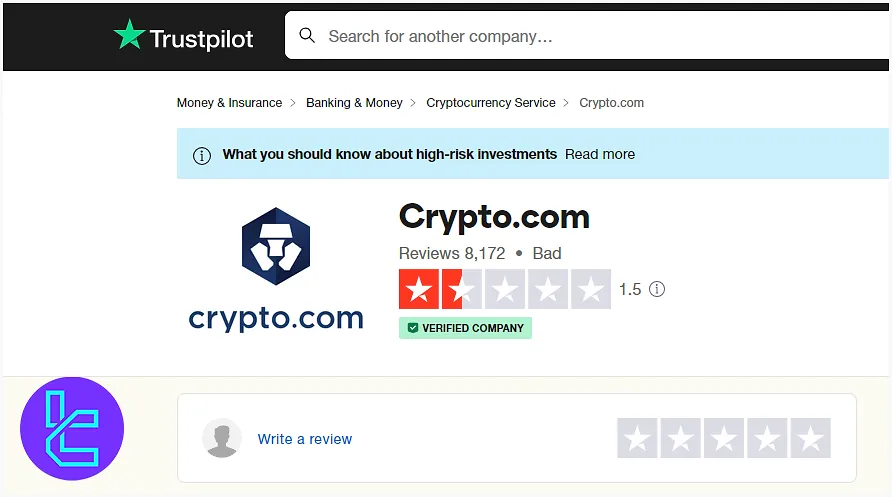 Crypto.com Trust Score from TrustPilot