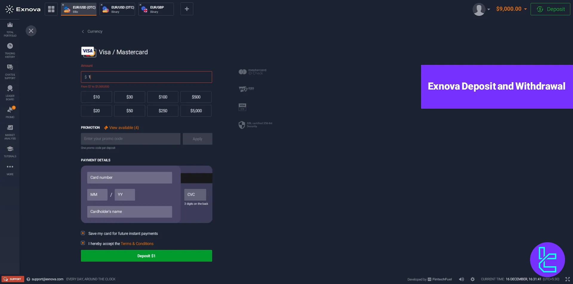 Exnova Deposit and Withdrawal