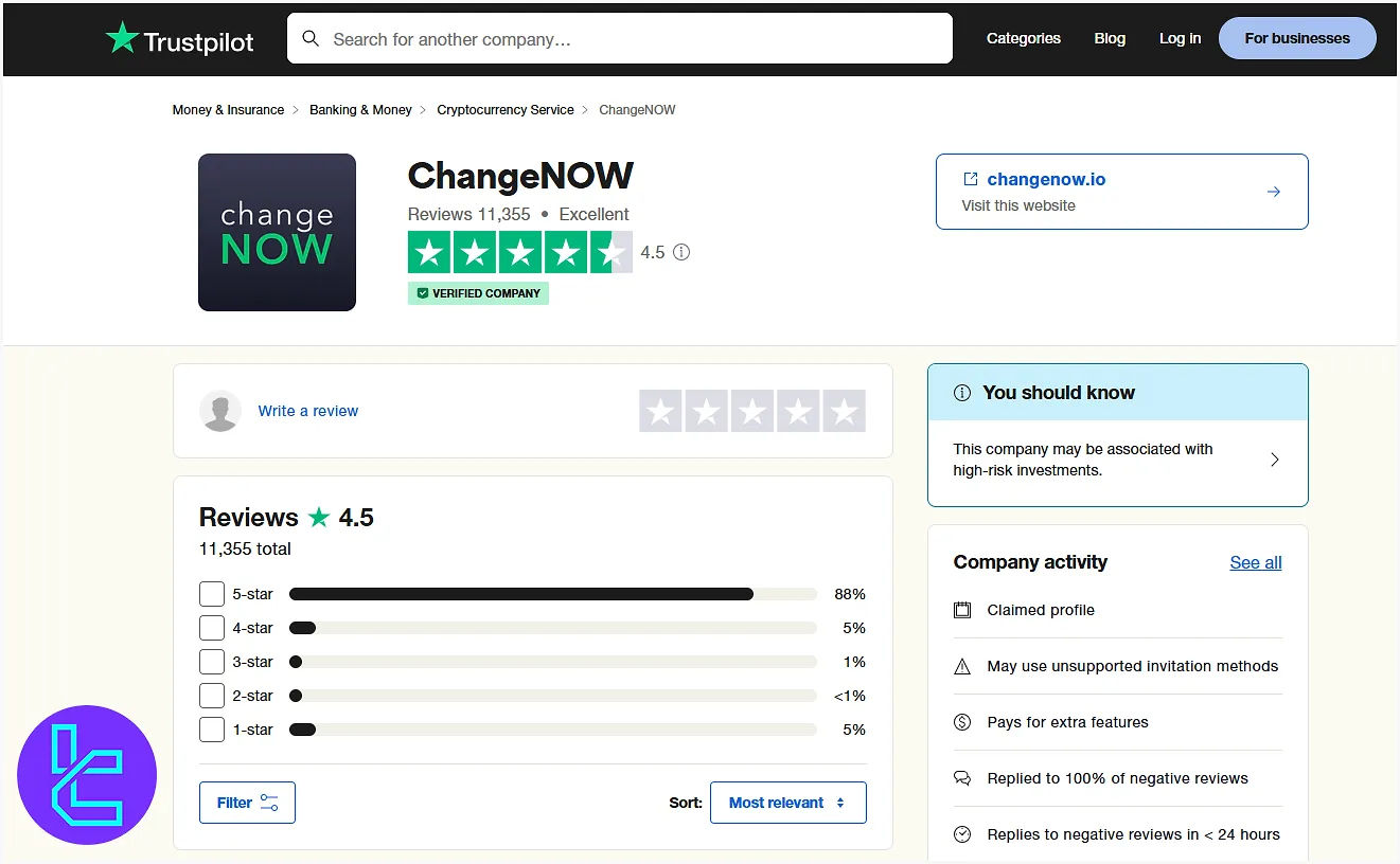 ChangeNOW TrustPilot