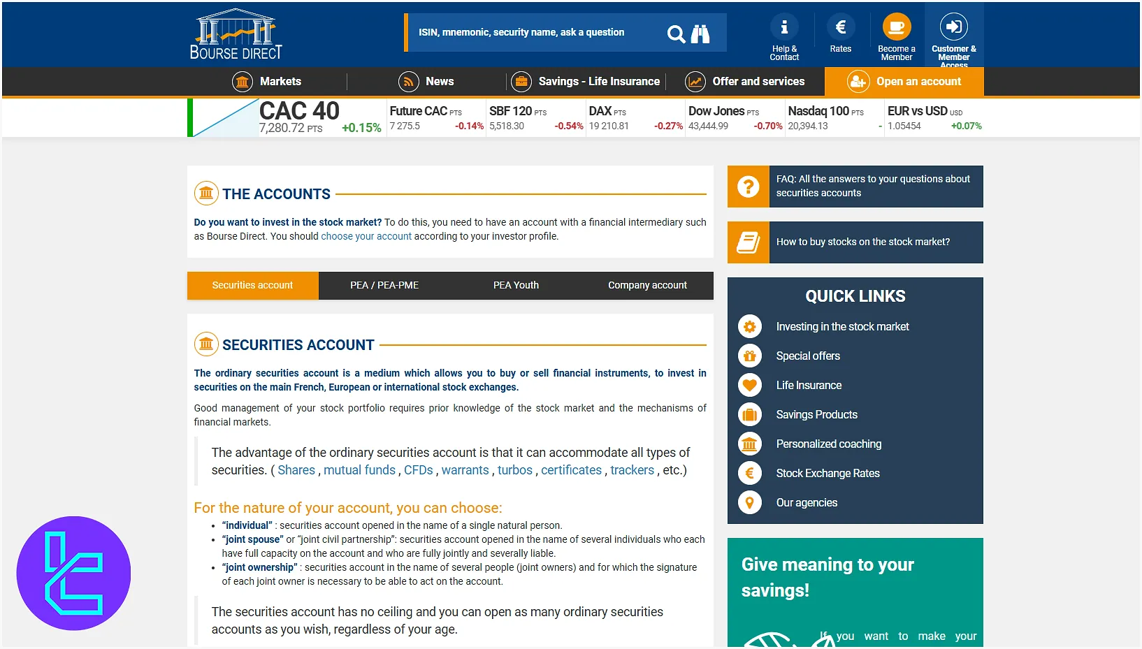 Bourse Direct Securities Account