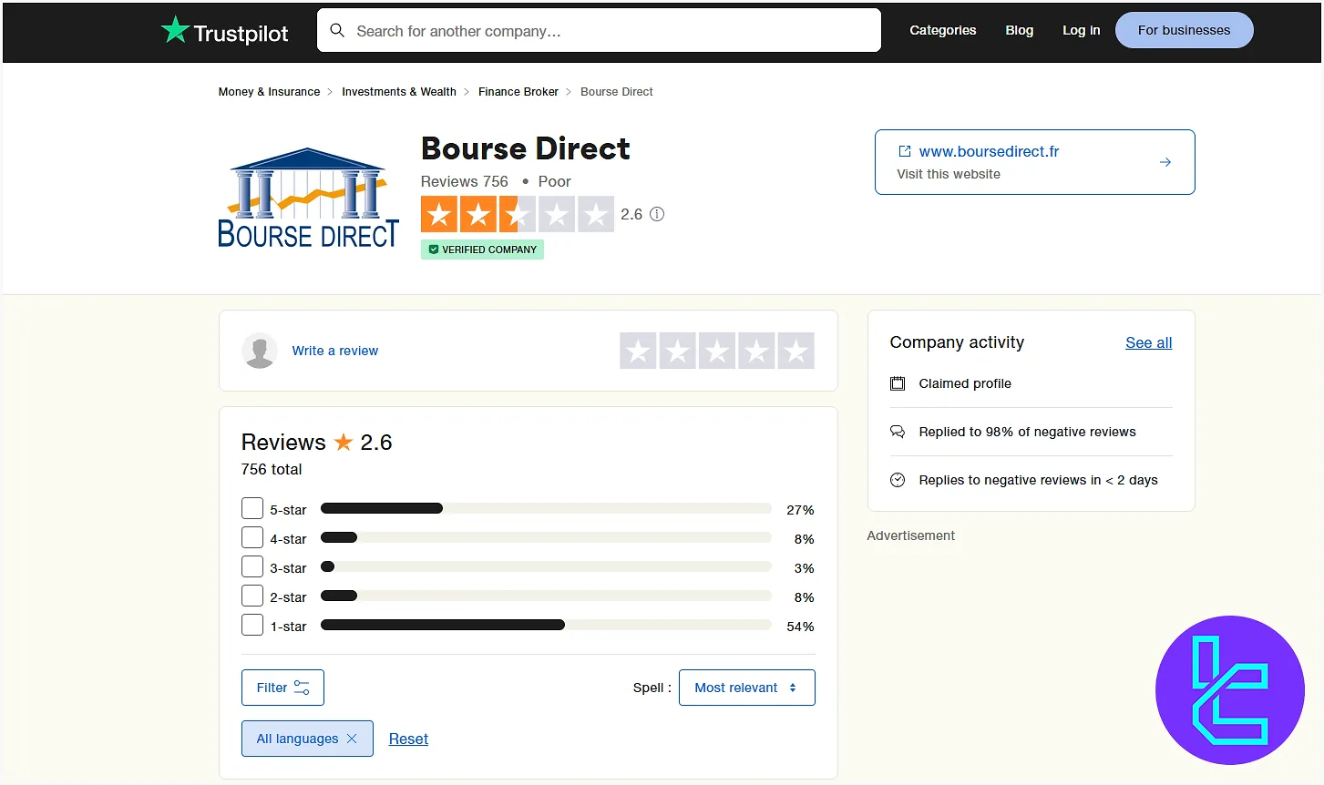 Bourse Direct TrustPilot