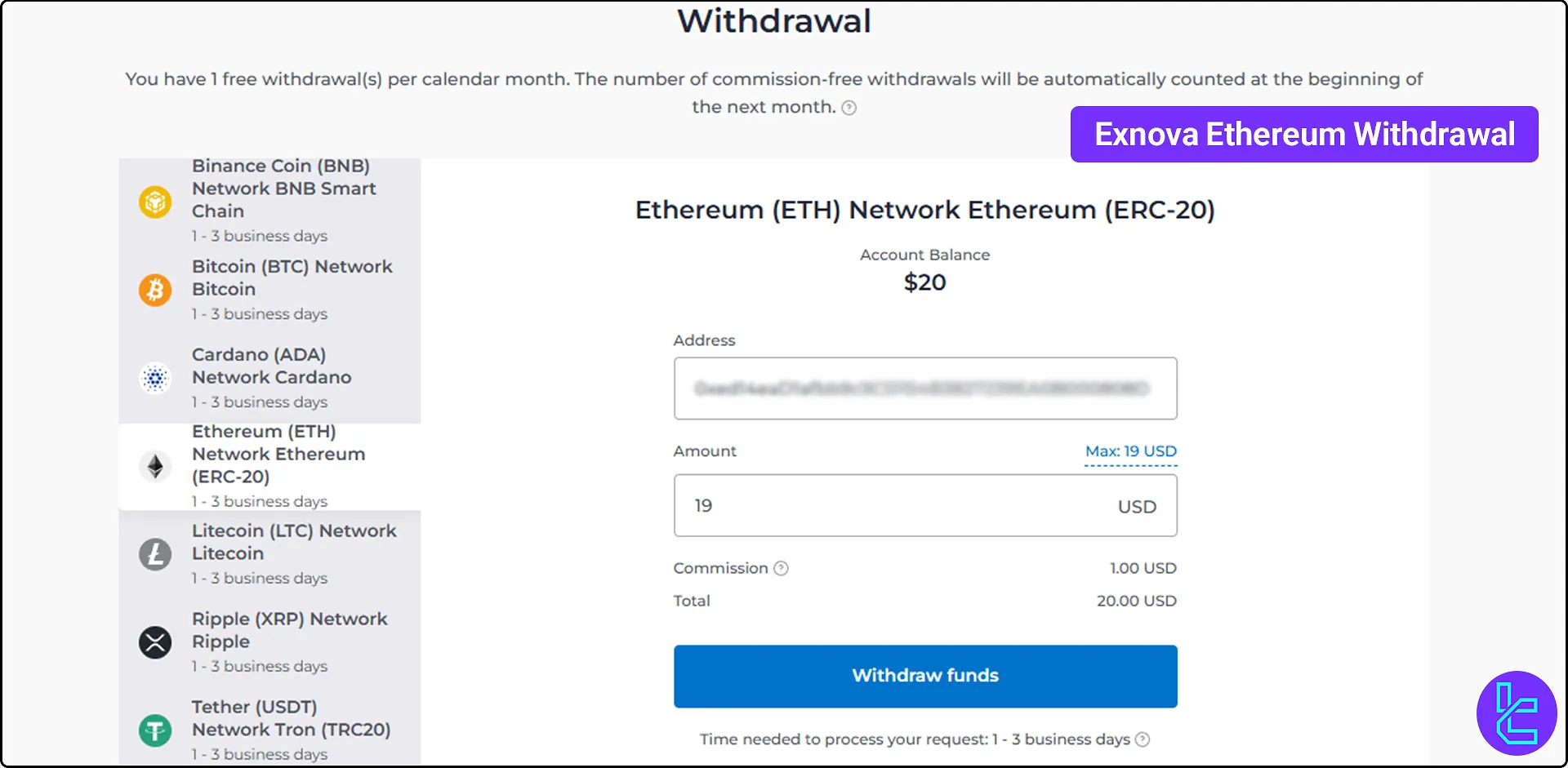 Exnova Ethereum (ETH) withdrawal process explained