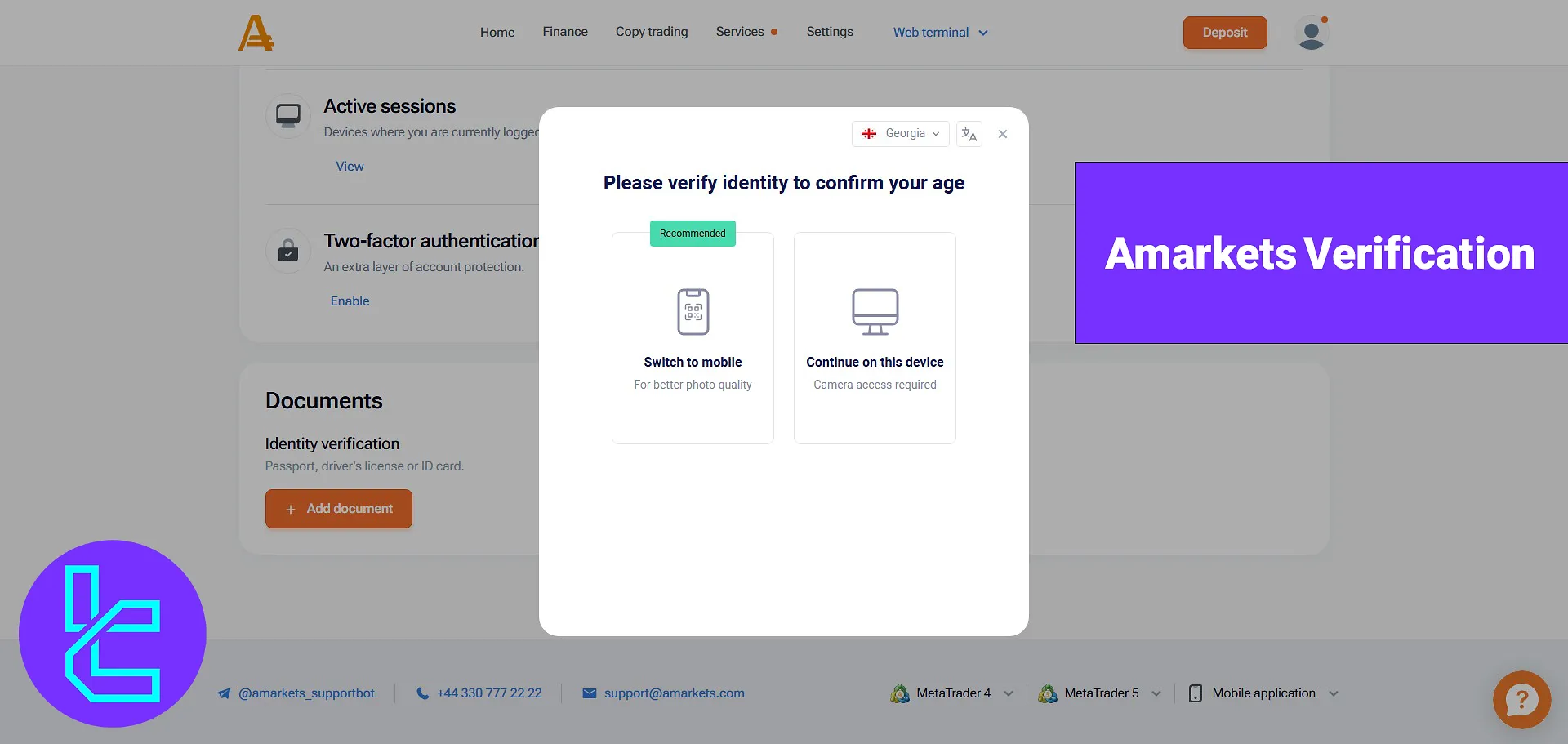 Amarkets Verification - Passport, ID card, Email Verification 2025