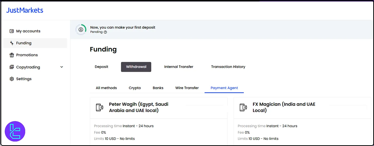 JustMarkets local payment methods