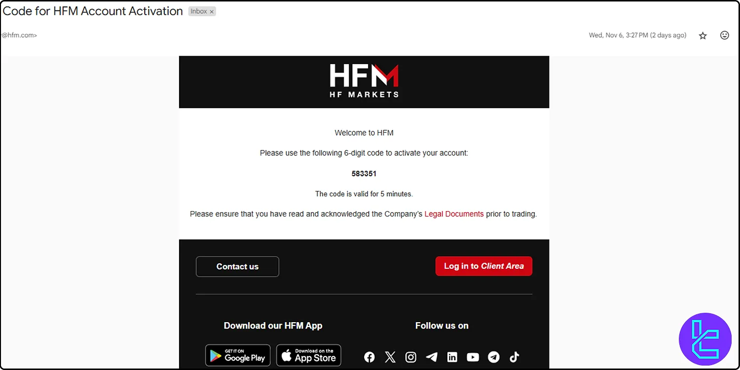 HFM registration email verification code