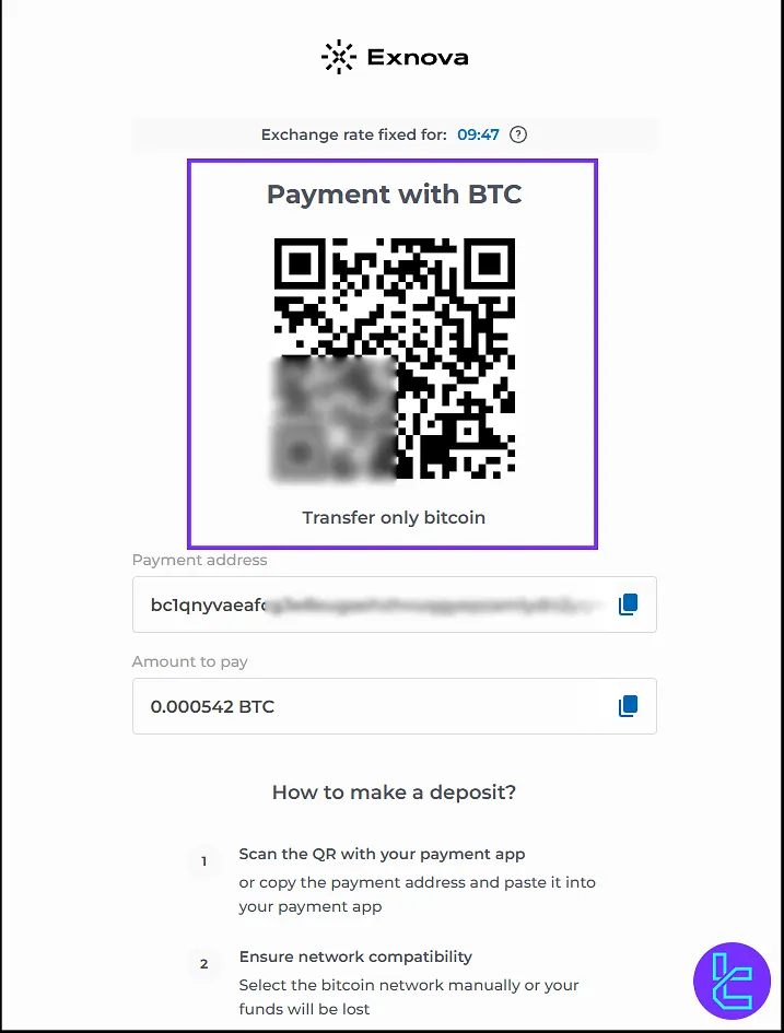 QR Code Scanning for Exnova BTC Deposit