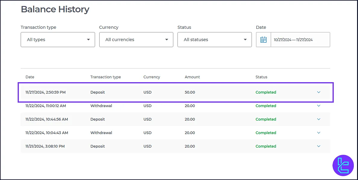 TC Deposit Status in Exnova