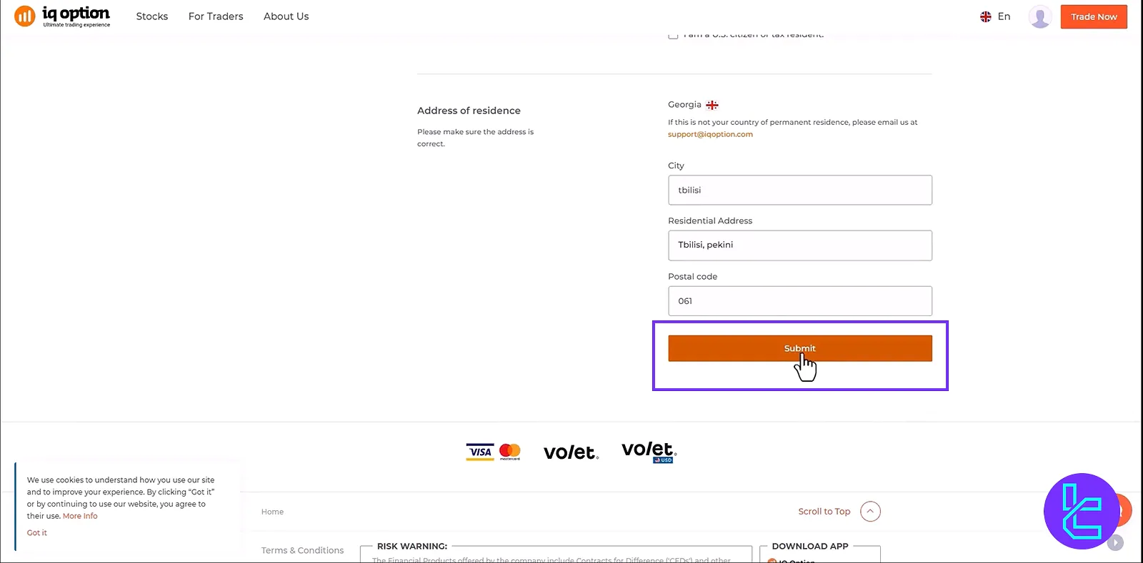 Completing the IQ Option signup process