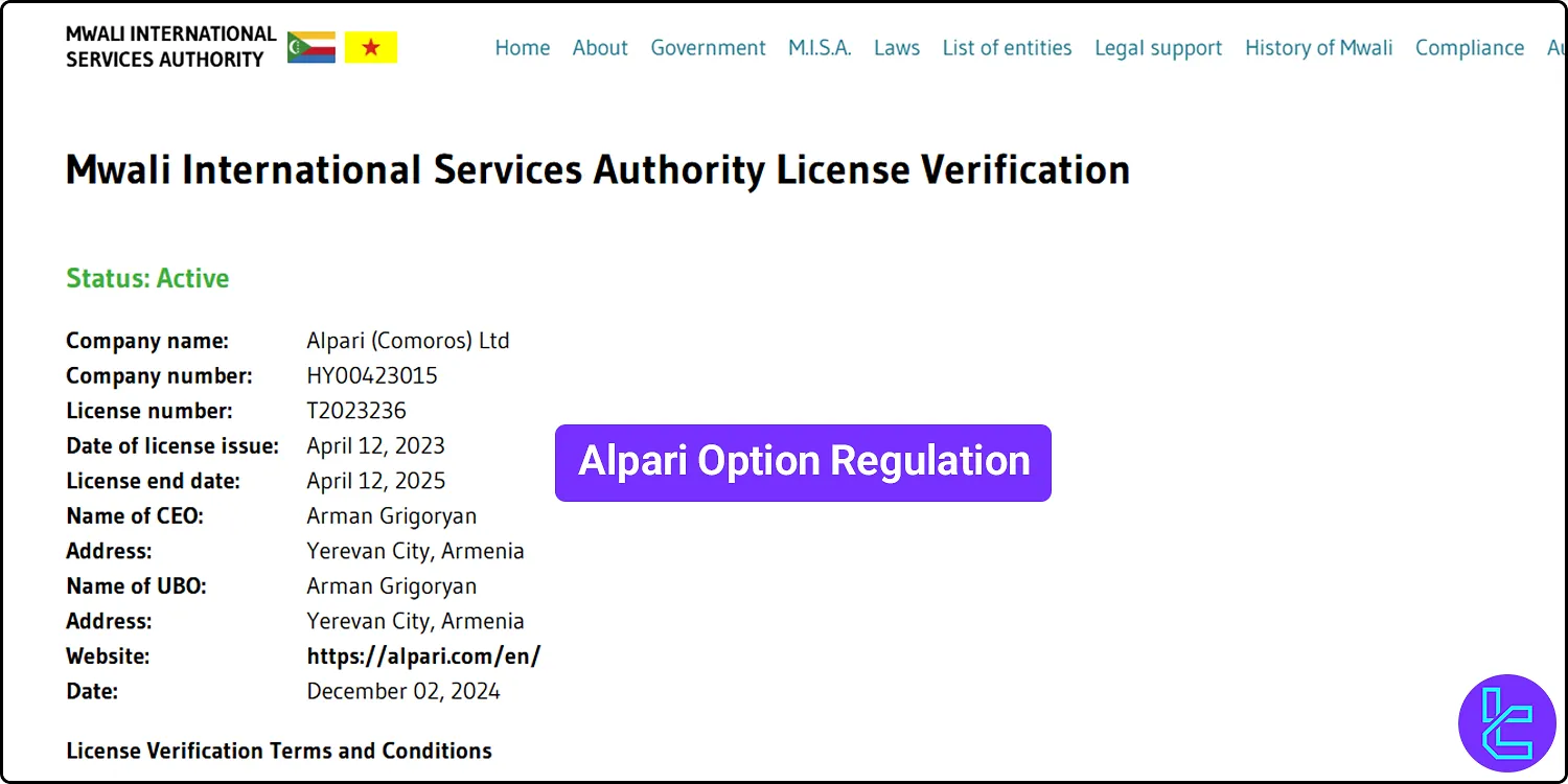 Alpari Option regulation