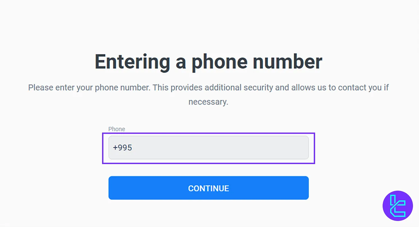 Entering a phone number to register in LiteFinance