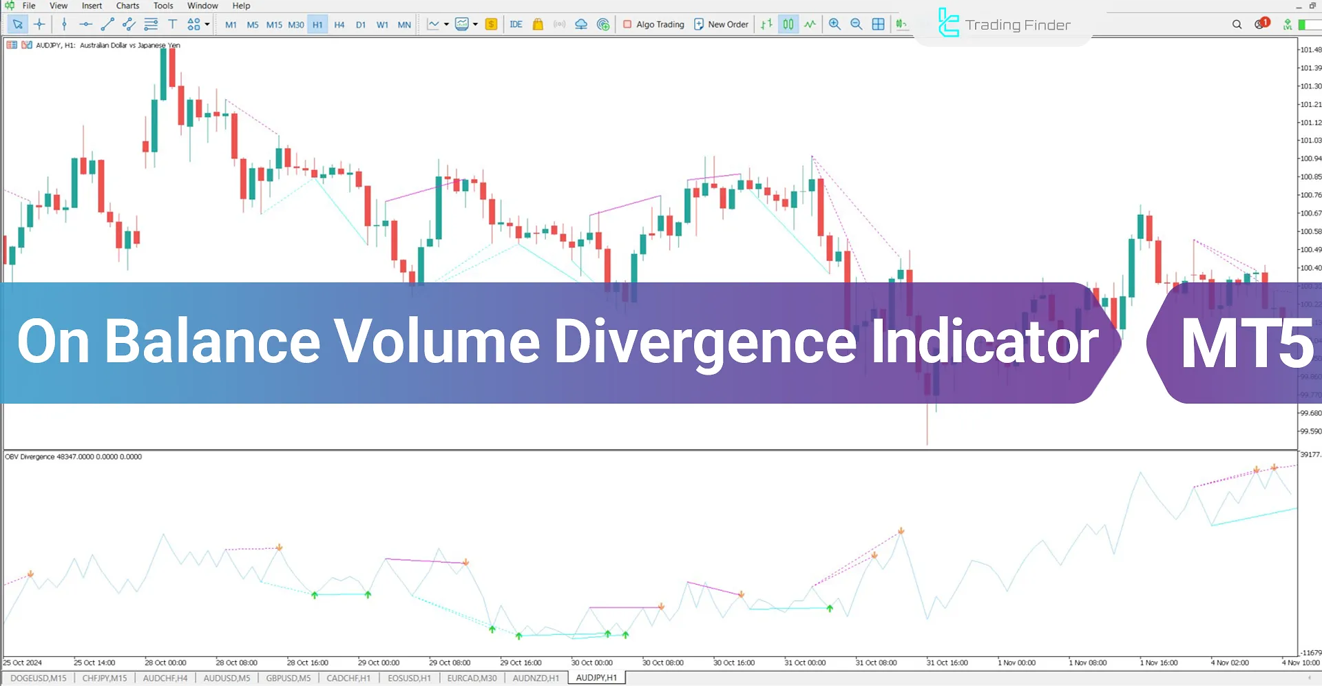 On Balance Volume Divergence (OBV) Indicator for MT5 Download - Free - [TFlab]