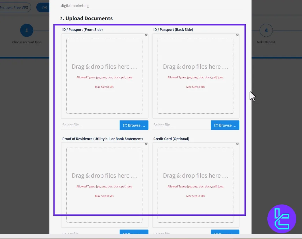 Document section for Uploading Orbex KYC docs