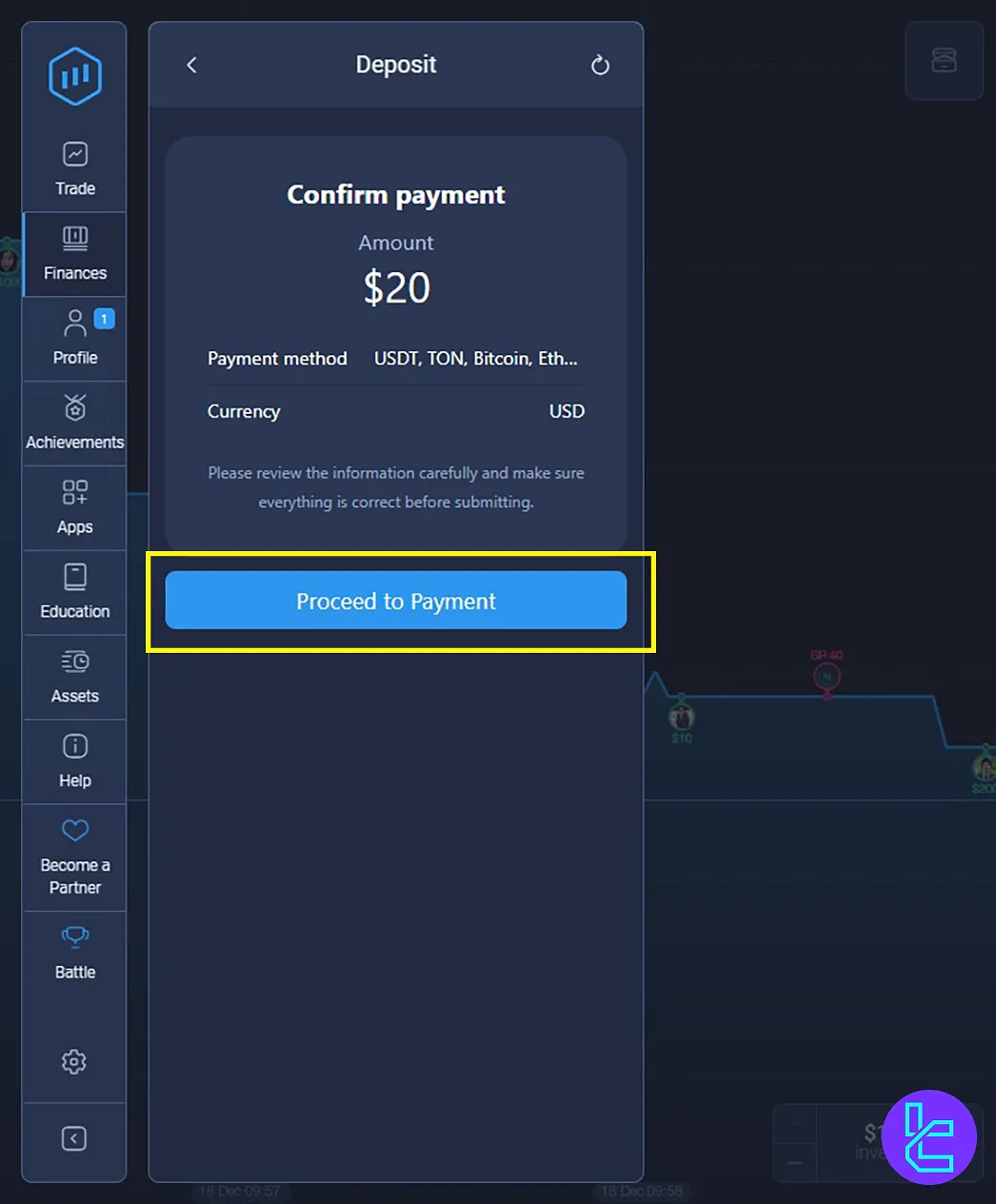 Proceed to the BTC Expert Option payment