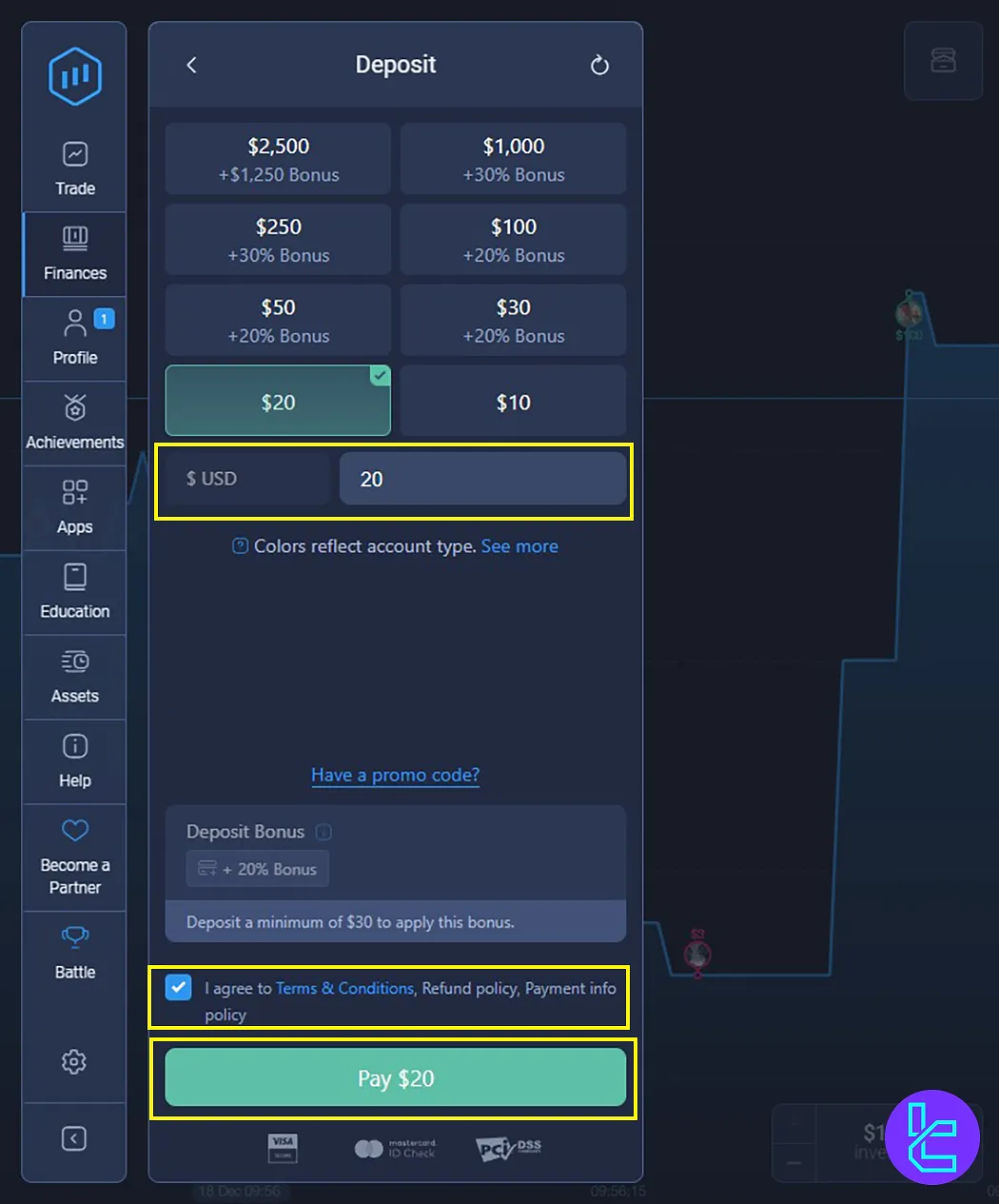 Expert Option BTC deposit amount