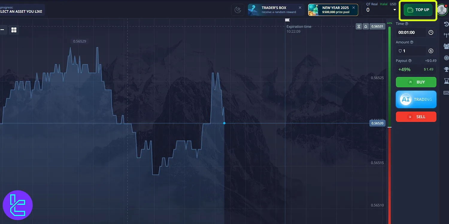 Pocket Option Bitcoin deposit through “Top Up” button