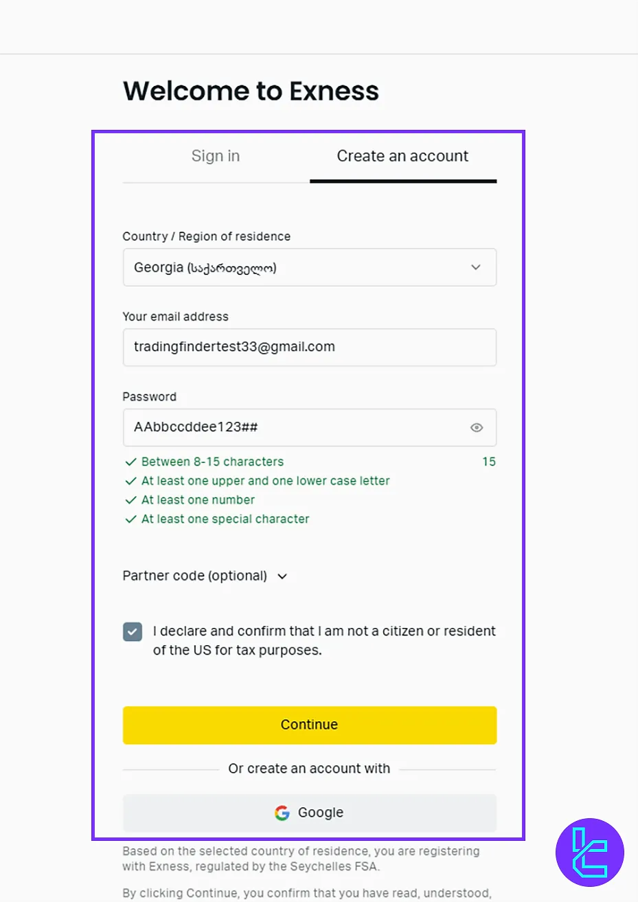 Exness Registration Form