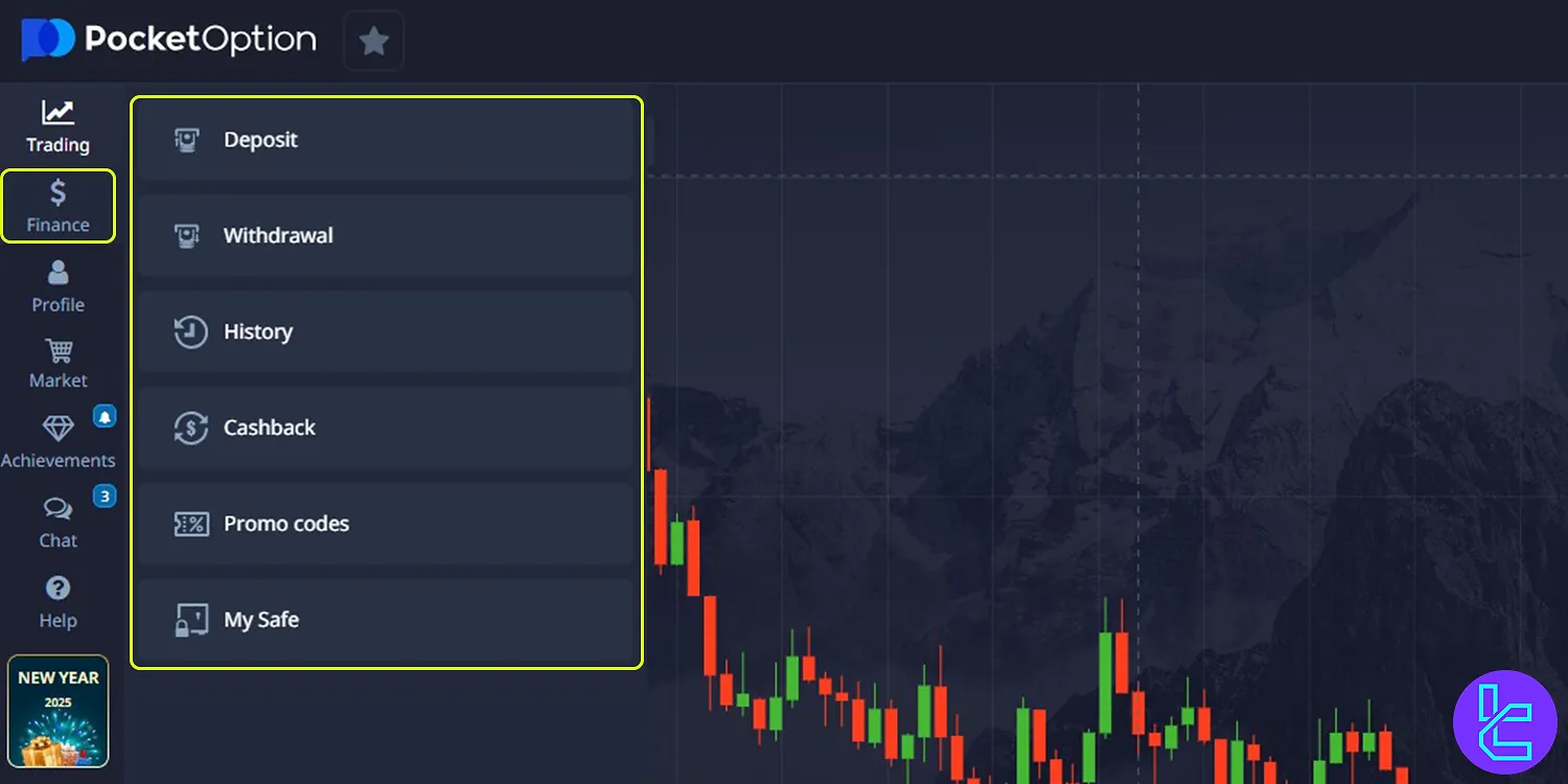 Pocket Option dashboard finance area