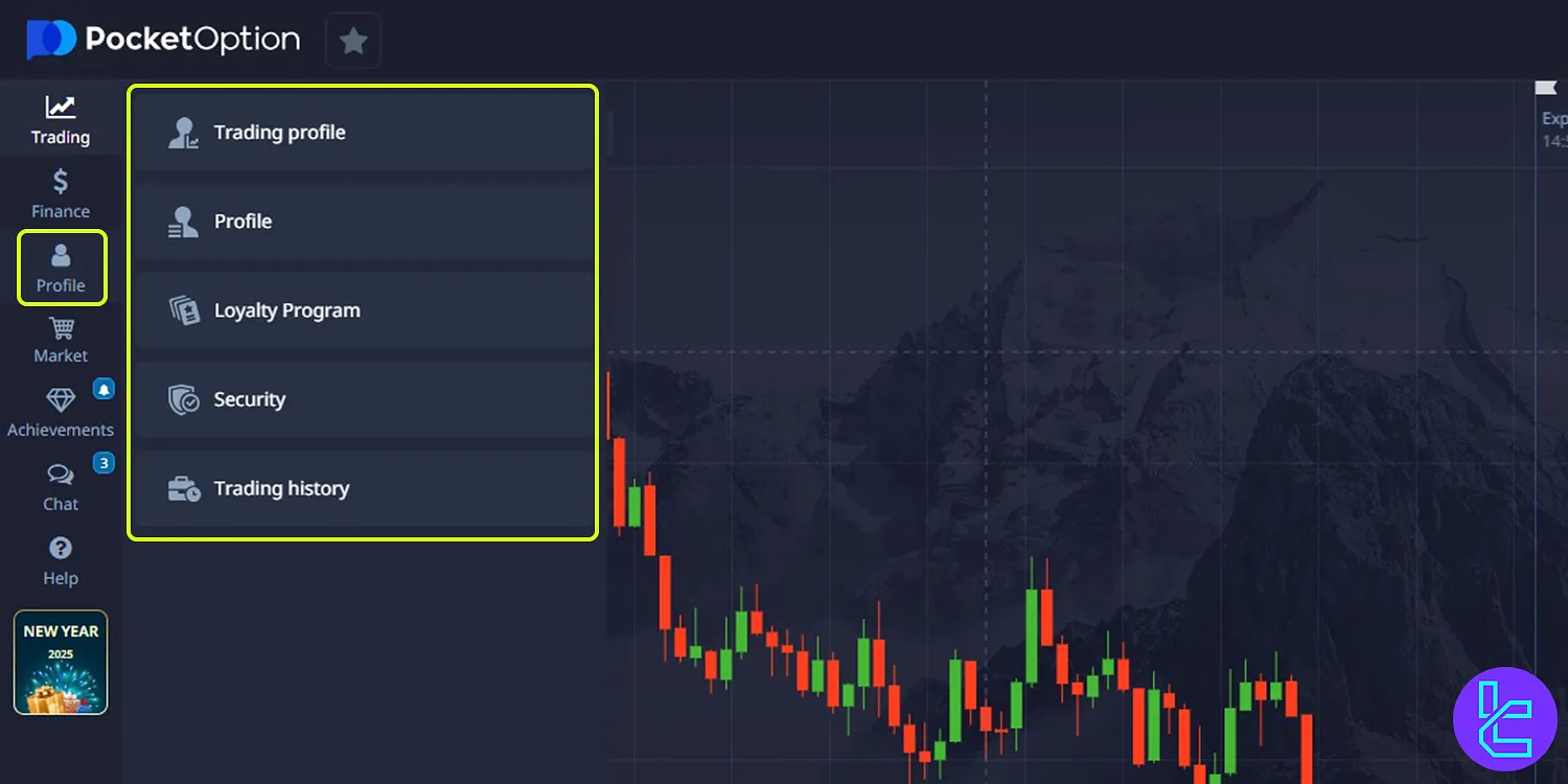 Pocket Option cabin profile tab