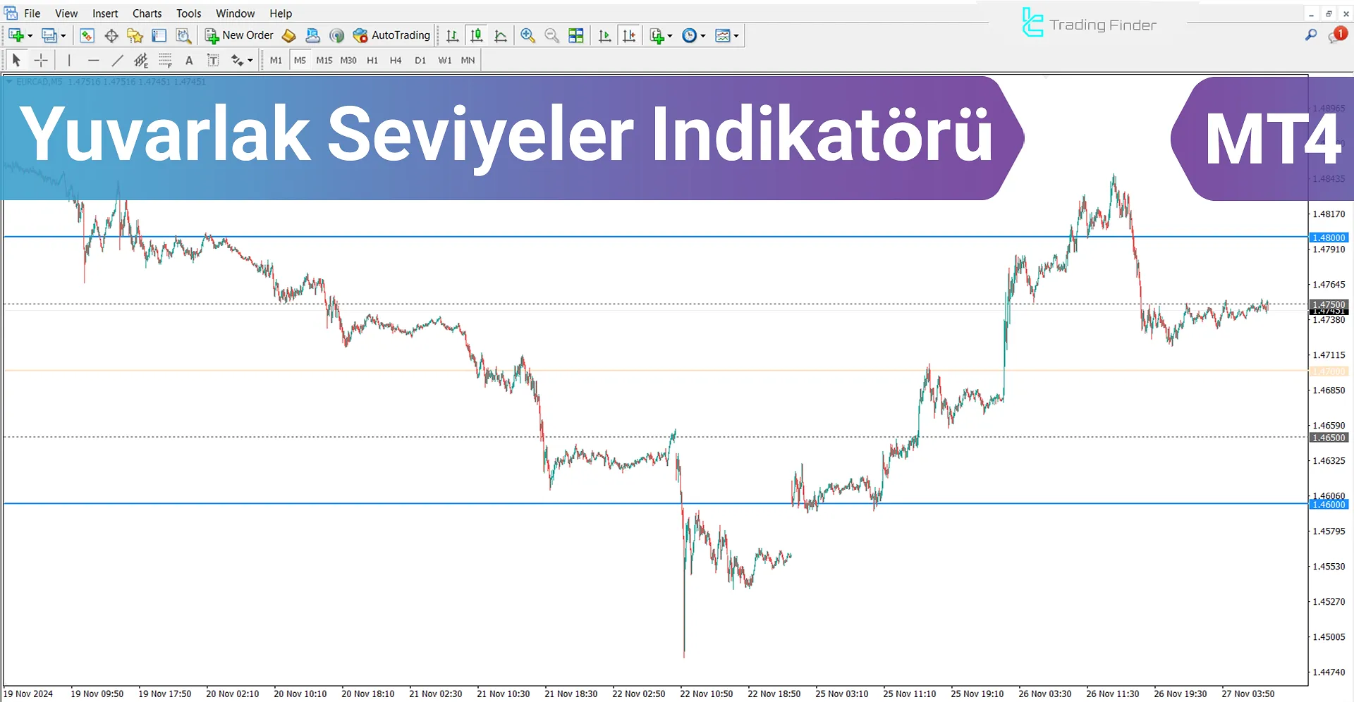 Yuvarlak Seviyeler Göstergesi MT4 için İndir - [Trading Finder]