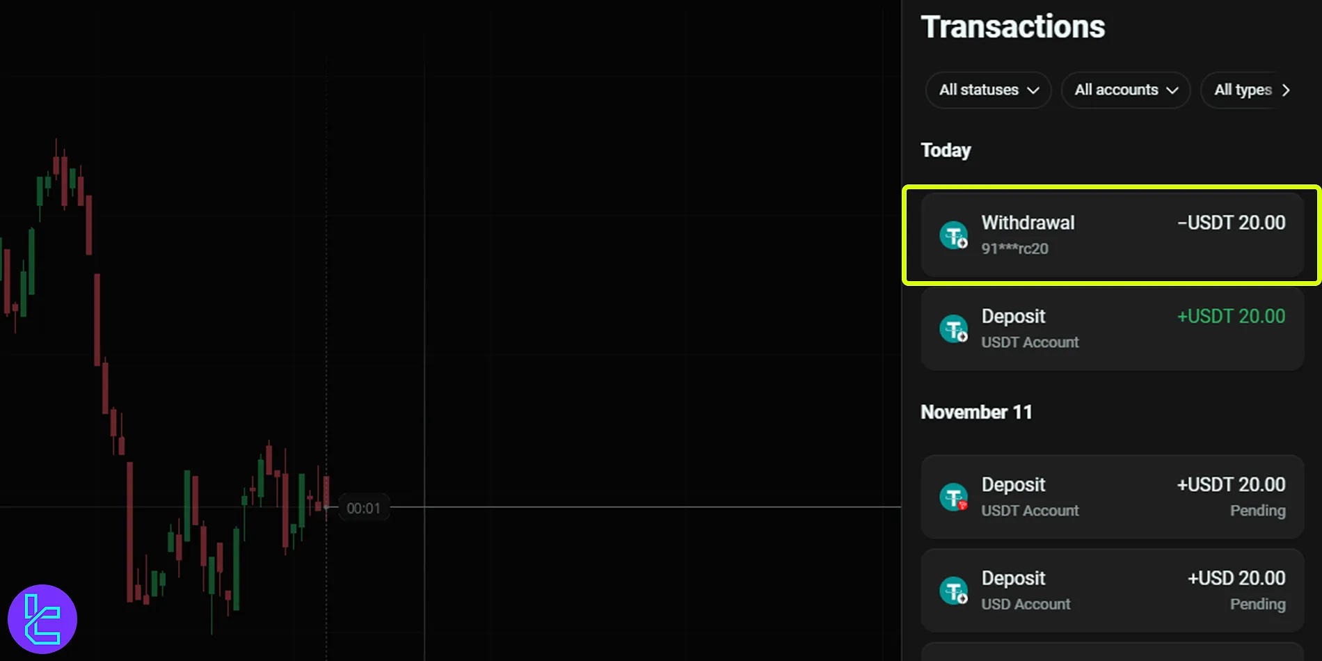 Olymp Trade Tether ERC 20 withdrawal pending