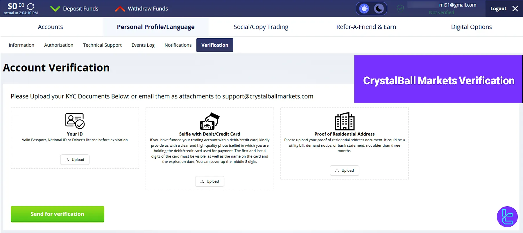 CrystalBall Markets Verification - Selfie [credit/debit card] 2025