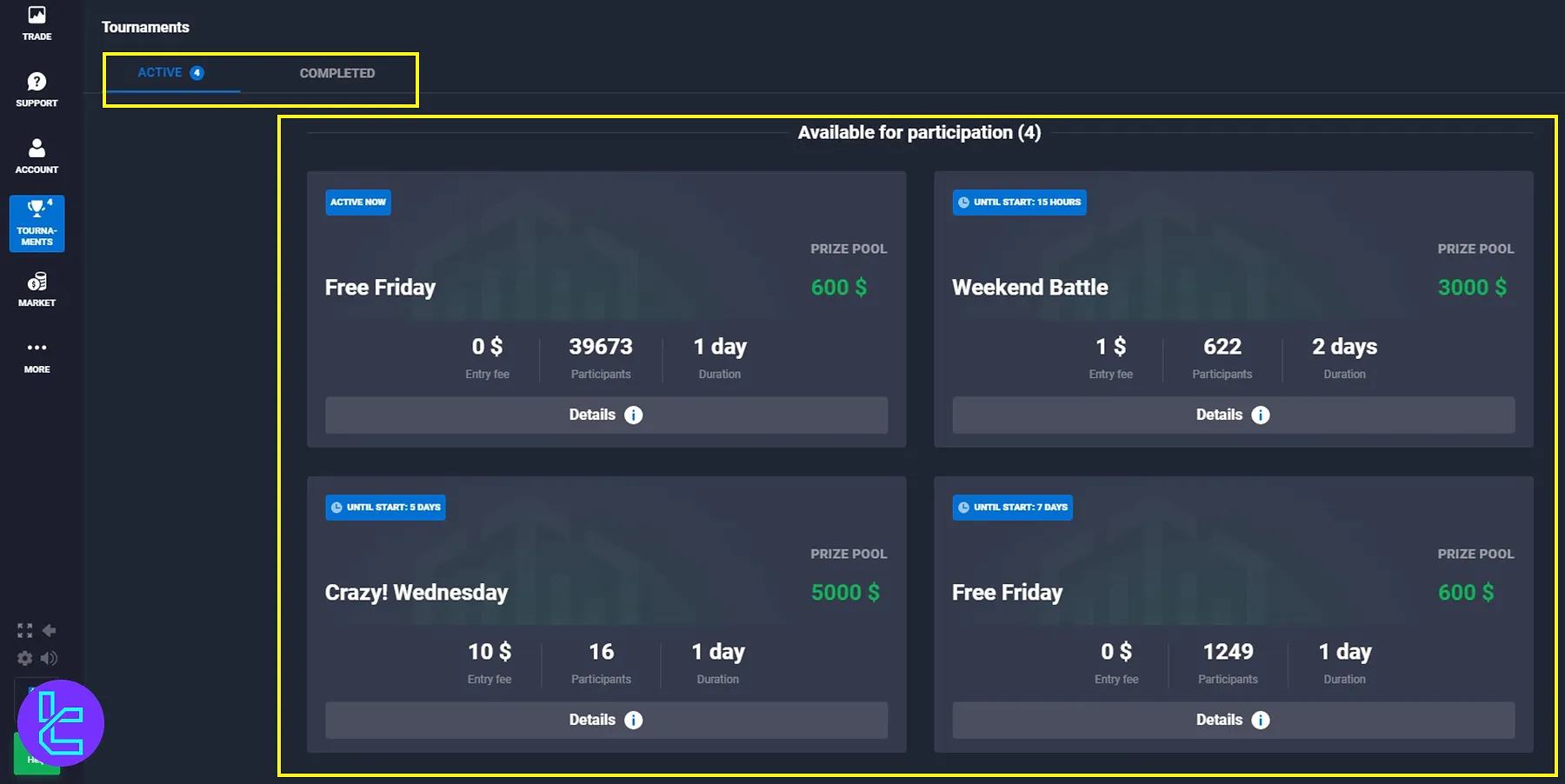 Participating in tournaments through the Quotex platform