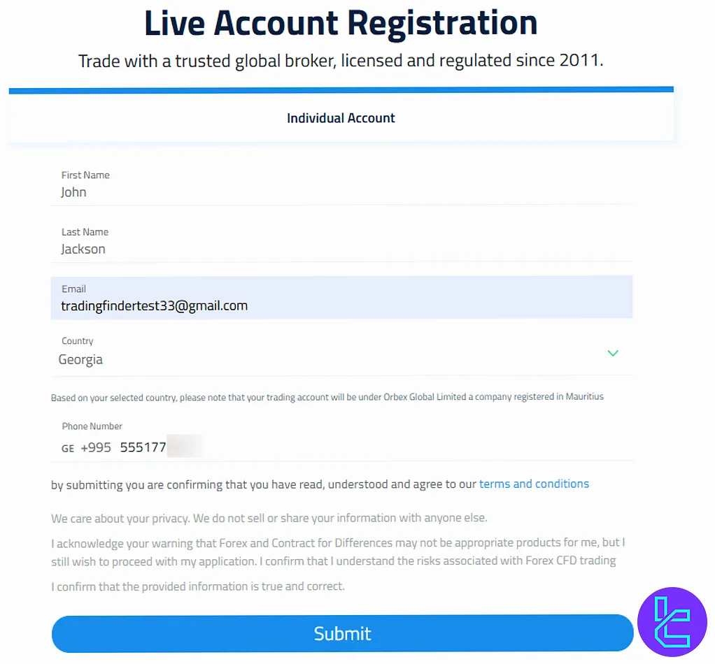 Orbex live account registration