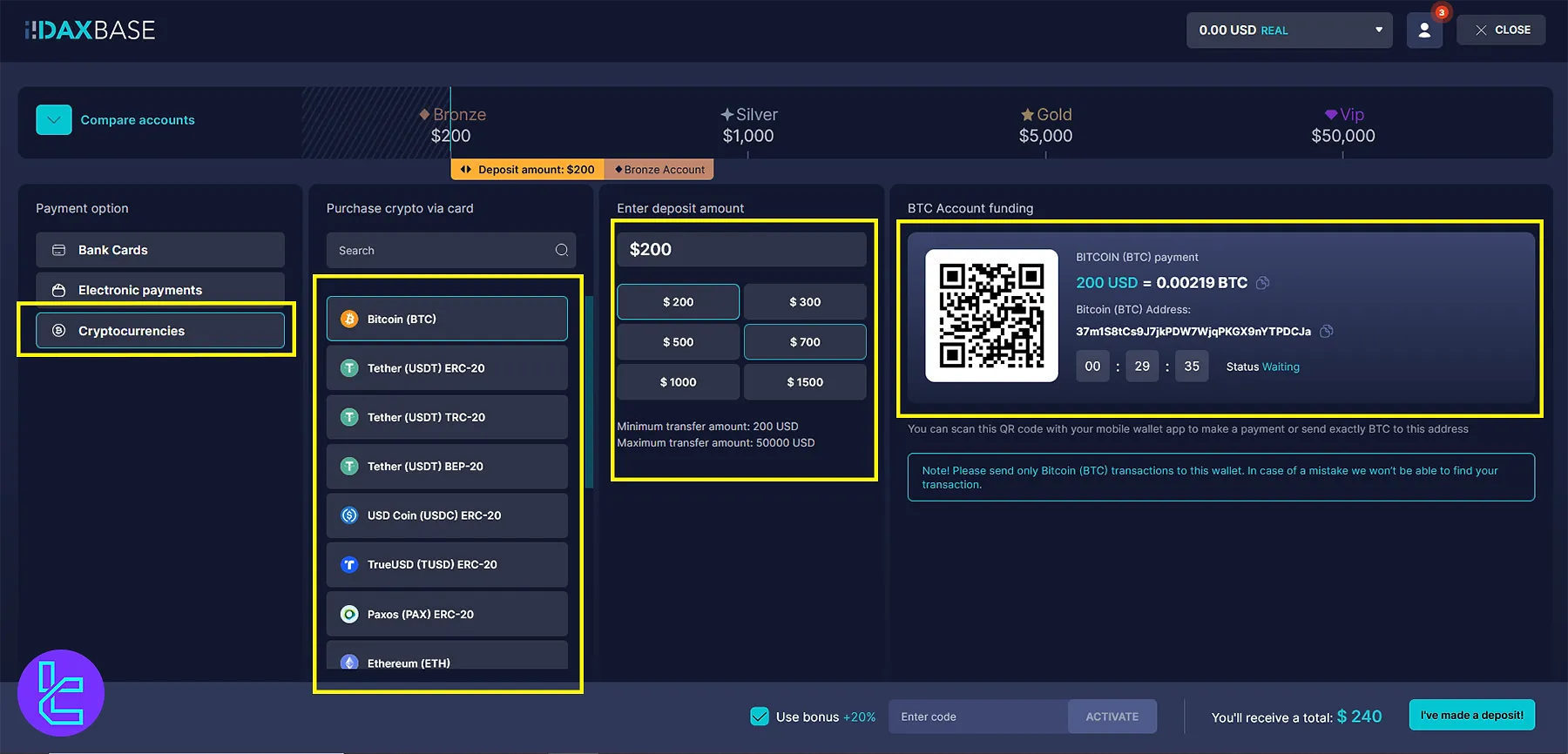 DaxBase Crypto Deposit and Withdrawal