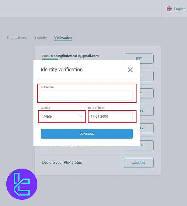 LiteFinance identity verification form