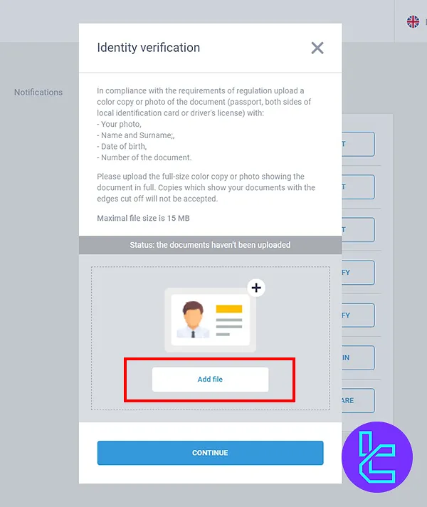 Uploading identity documents for LiteFinance KYCs