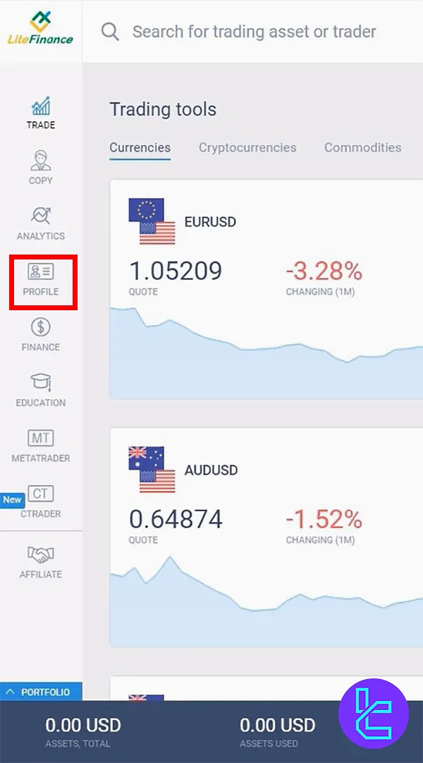 Accessing the LiteFinance Profile to start Verification