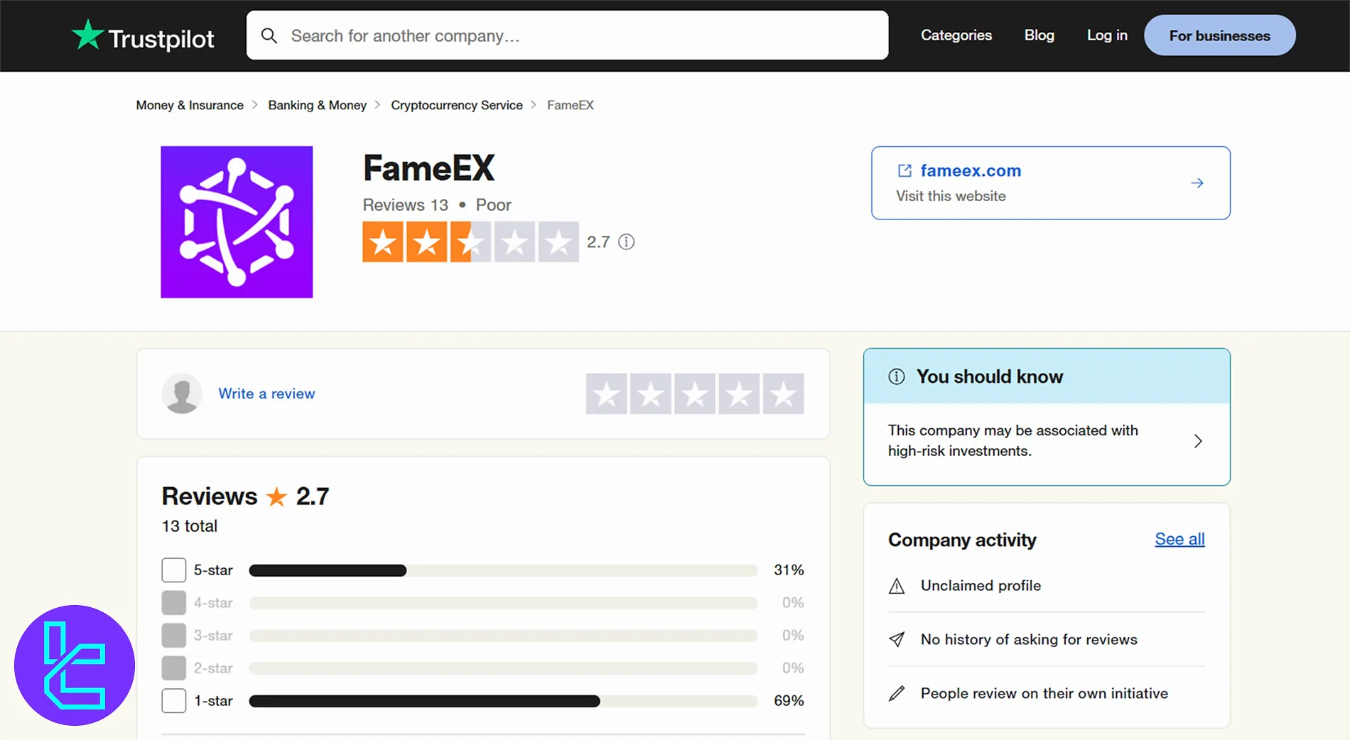 FameEX TrustPilot