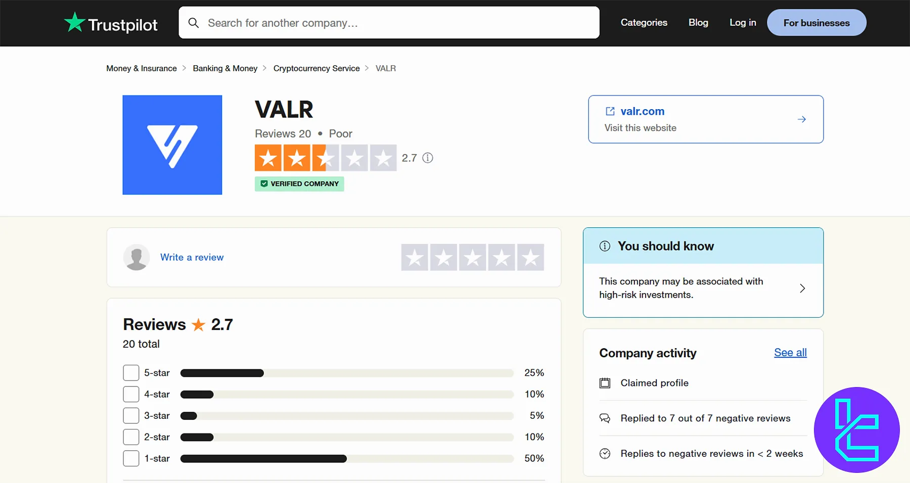 VALR TrustPilot