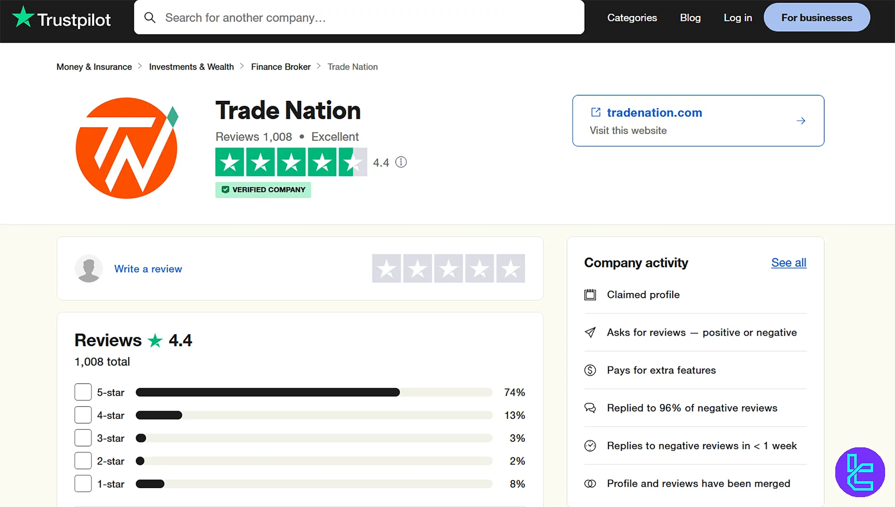 Trade Nation TrustScore on Trustpilot