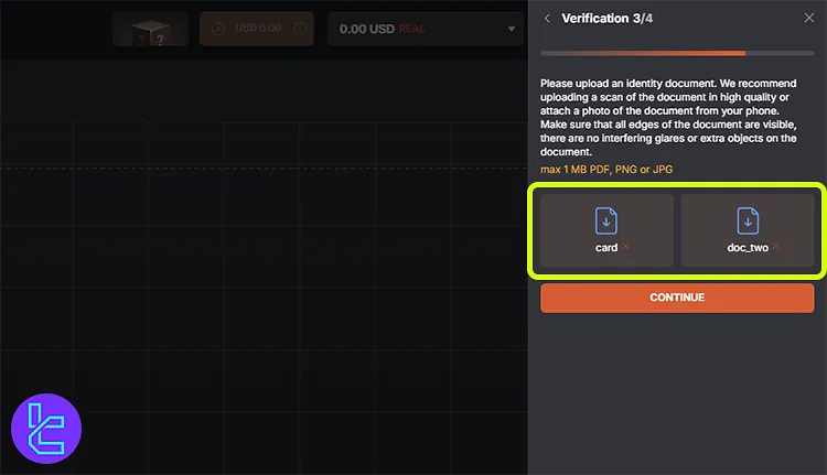 Tradonex account authentication document upload