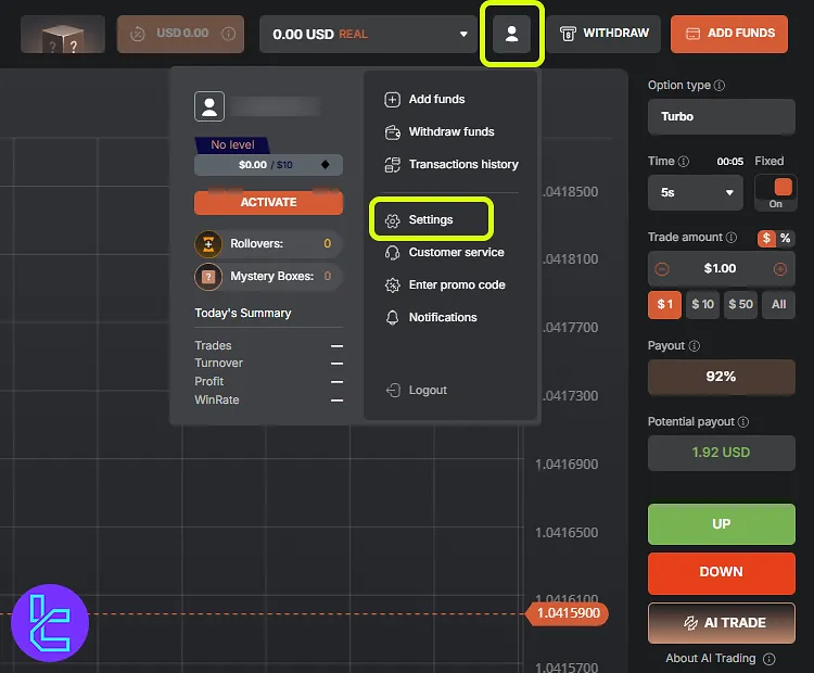 Tradonex KYC through settings