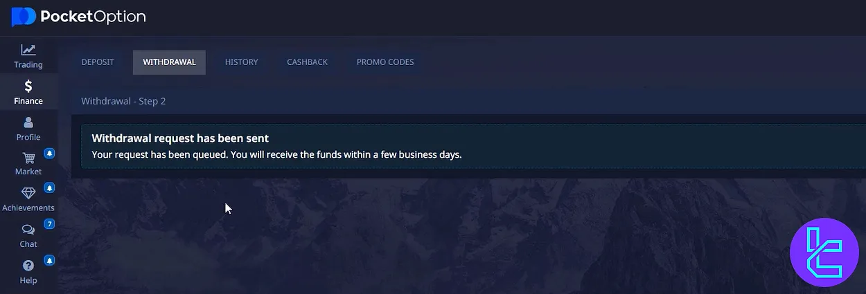 Pocket Option BTC payout request submitted
