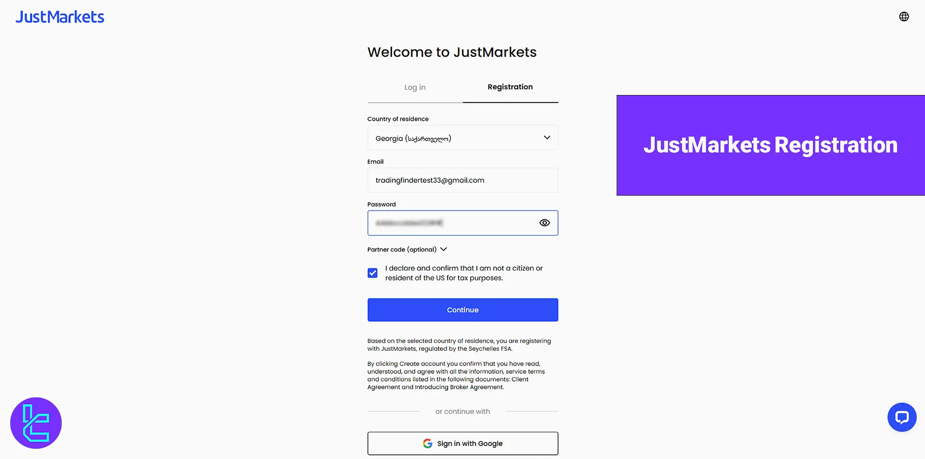 JustMarkets Registration