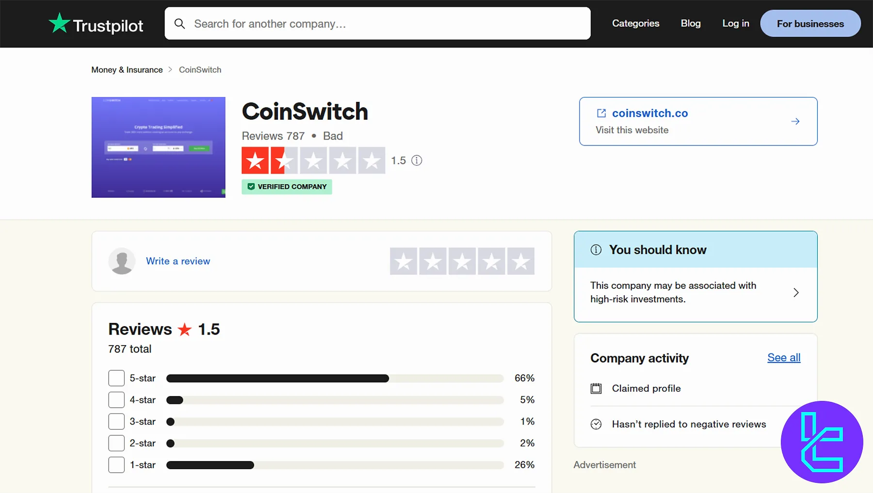 CoinSwitch TrustPilot