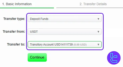 Alpari Tether TRC-20 deposit basic information form