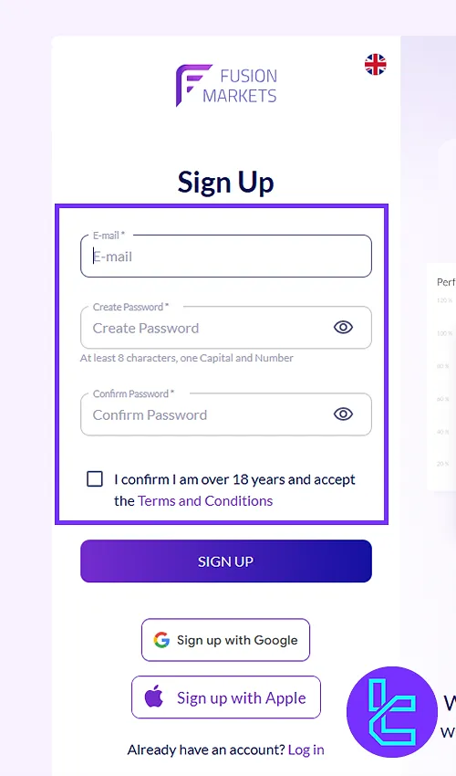 FusionMarkets Form for registration