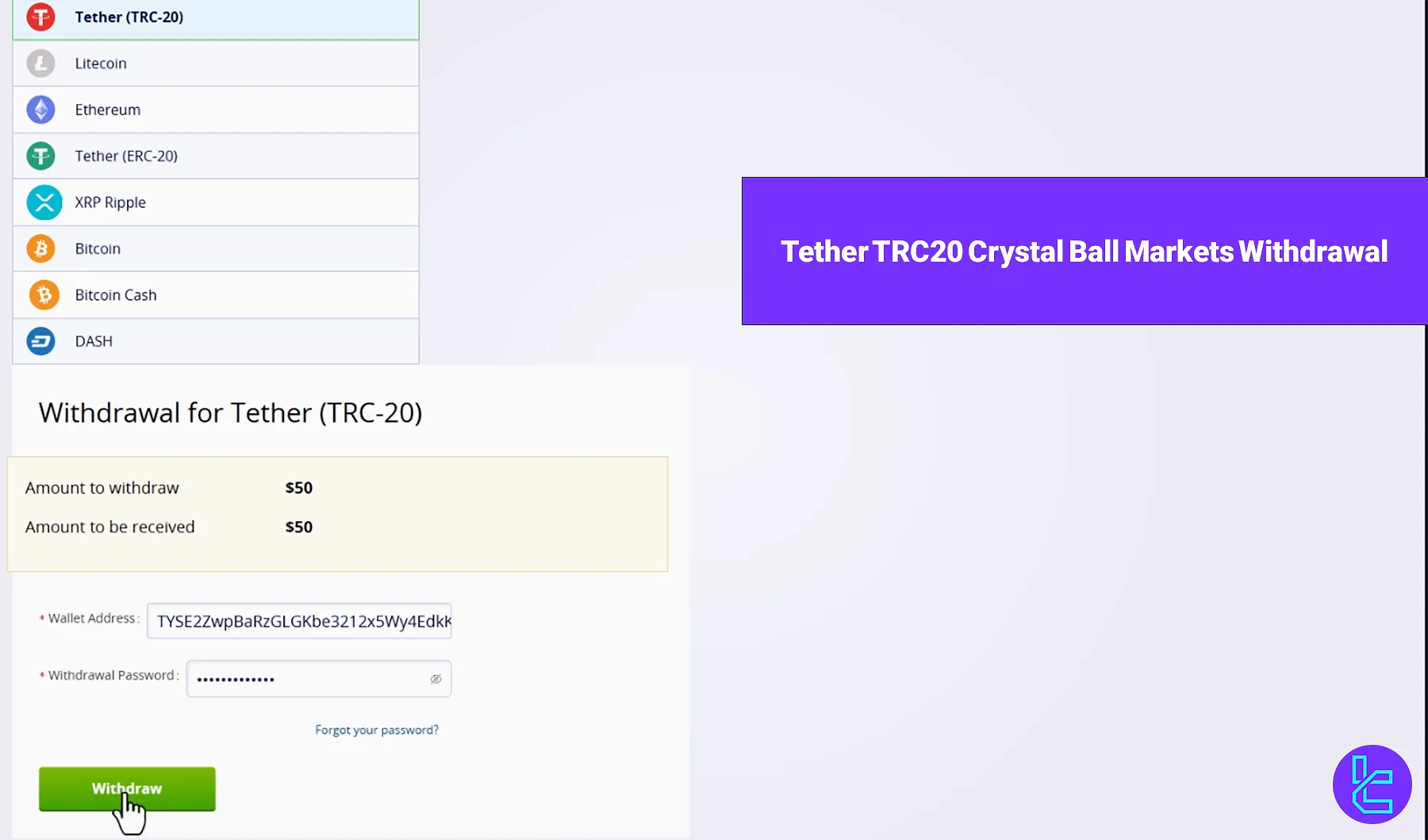 Tether TRC20 Crystal Ball Markets Withdrawal