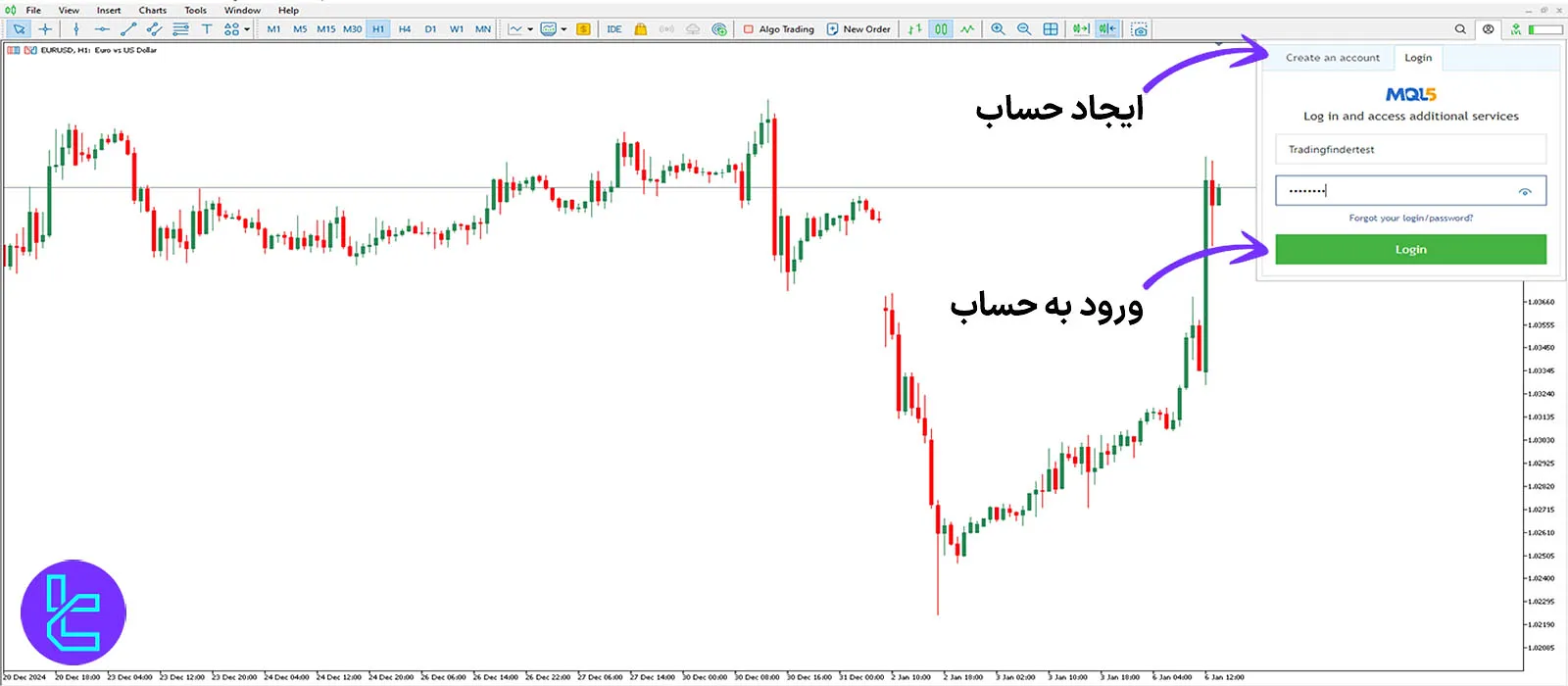 ورود و ایجاد حساب در MT5