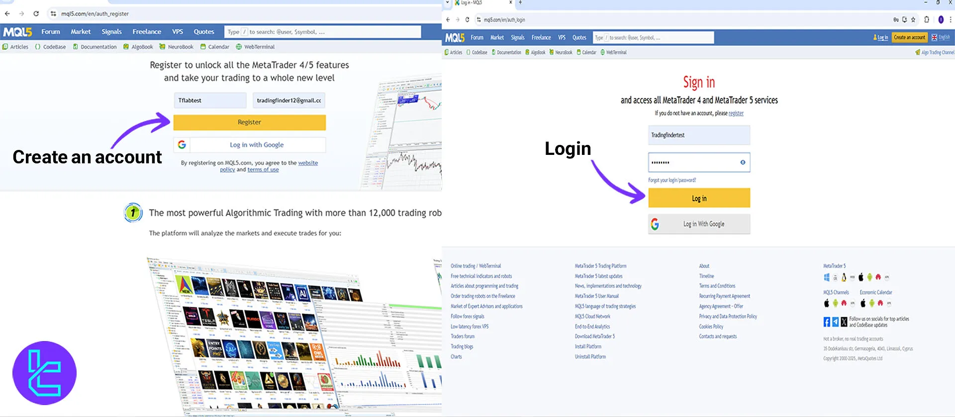 Creating or Logging into an Account on MQL5