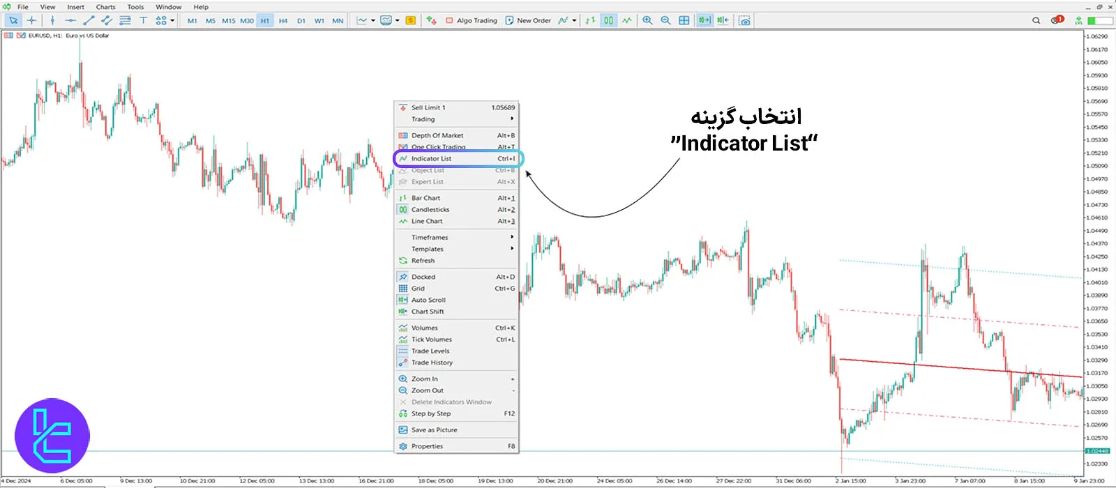 گزینه تغییر تم اندیکاتور MT5