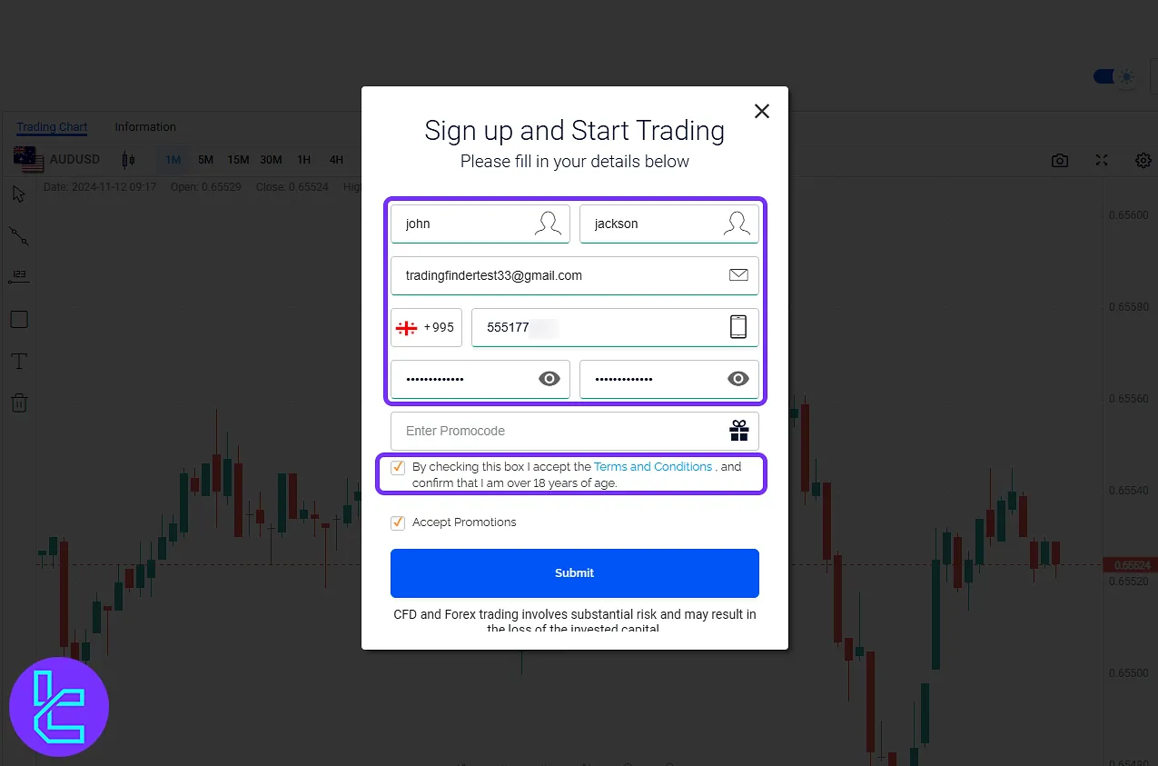 FXTrading sign-up form